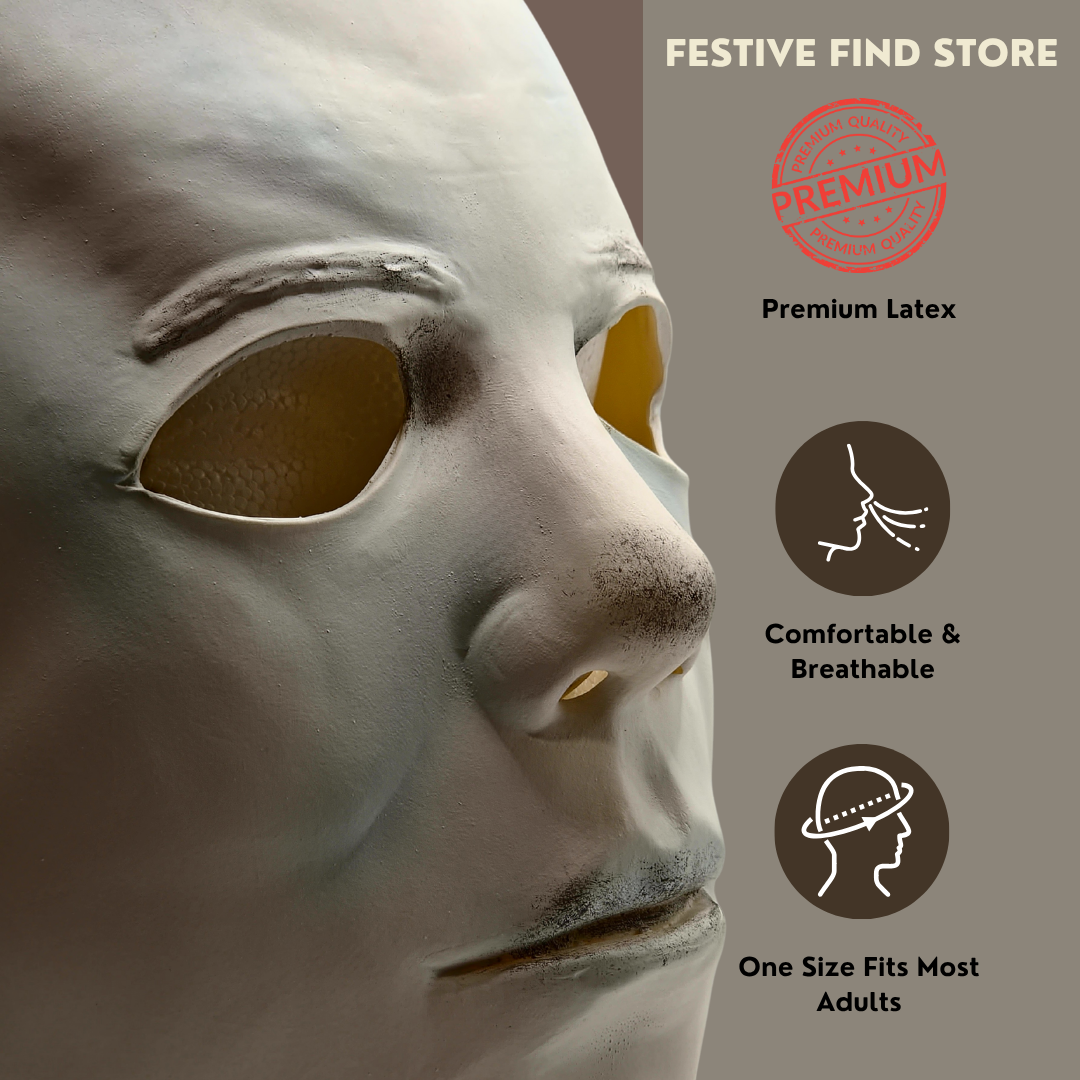 Michael Myers Horror Mask with Knife – Full Head Adult Latex Mask + Prop Knife | Cosplay & Halloween Set