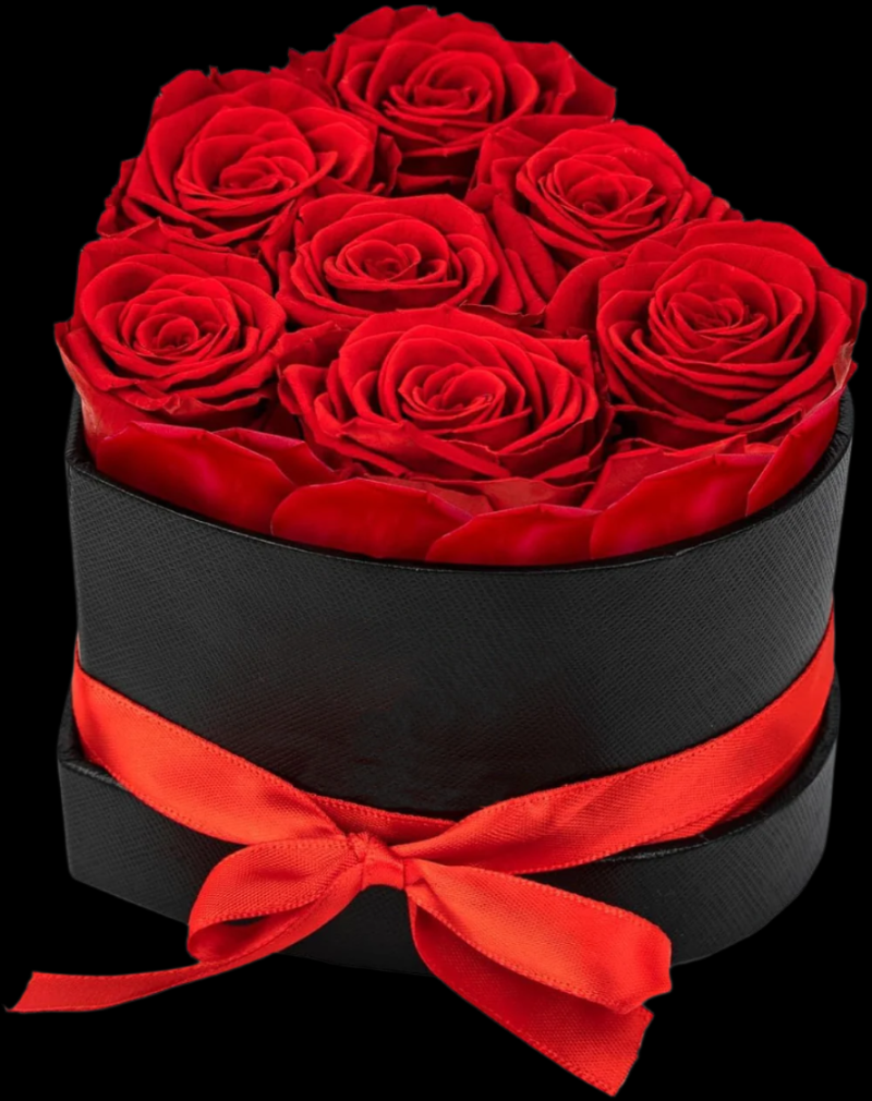 7 Preserved Roses in Heart Box
