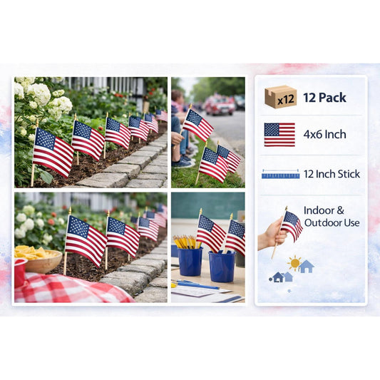 Small USA Flags on Stick 12 Pack - 4 x 6 Inch image 2