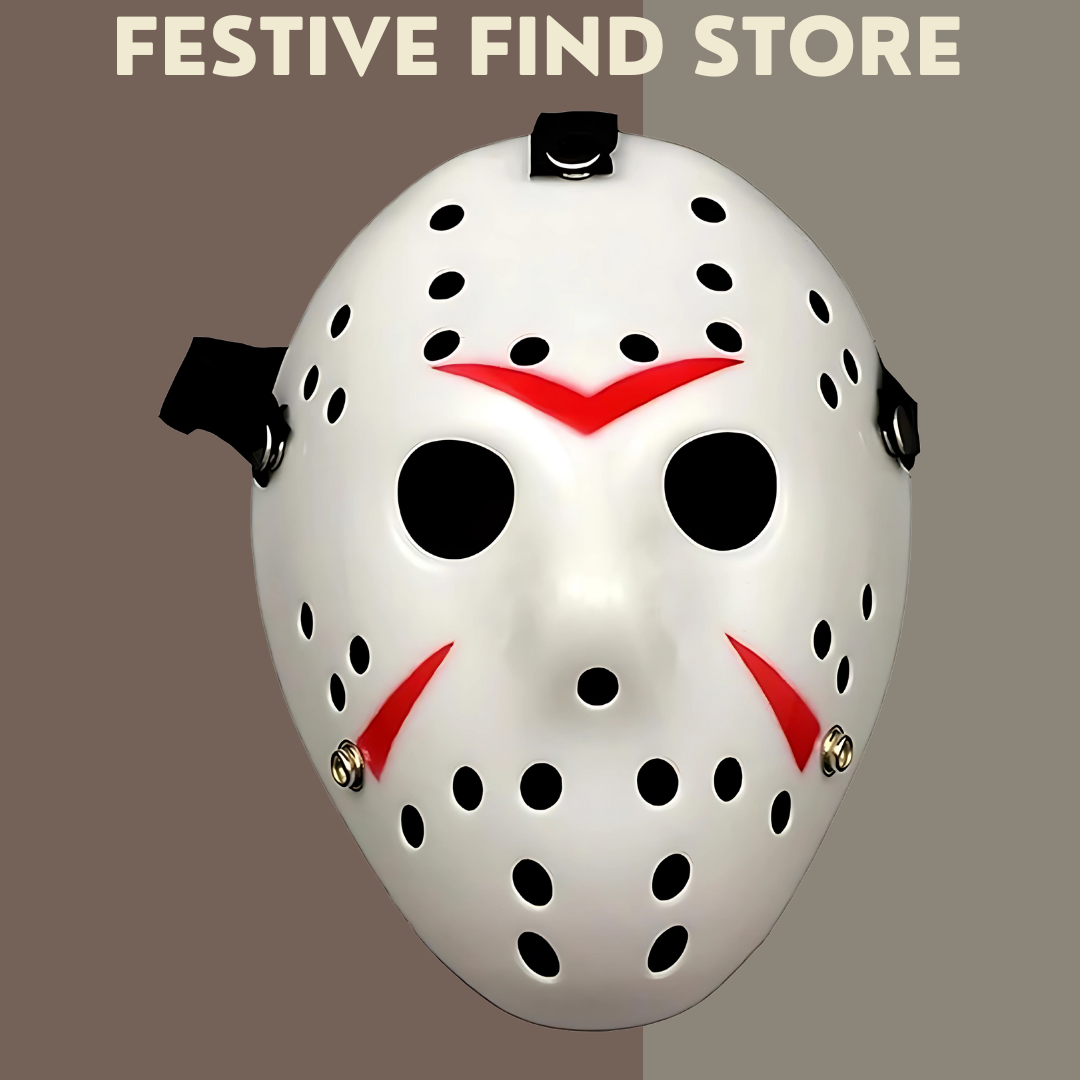 Jason Voorhees Hockey Mask White Scary Mask with Red Stripes | Friday the 13th Cosplay & Halloween Prop