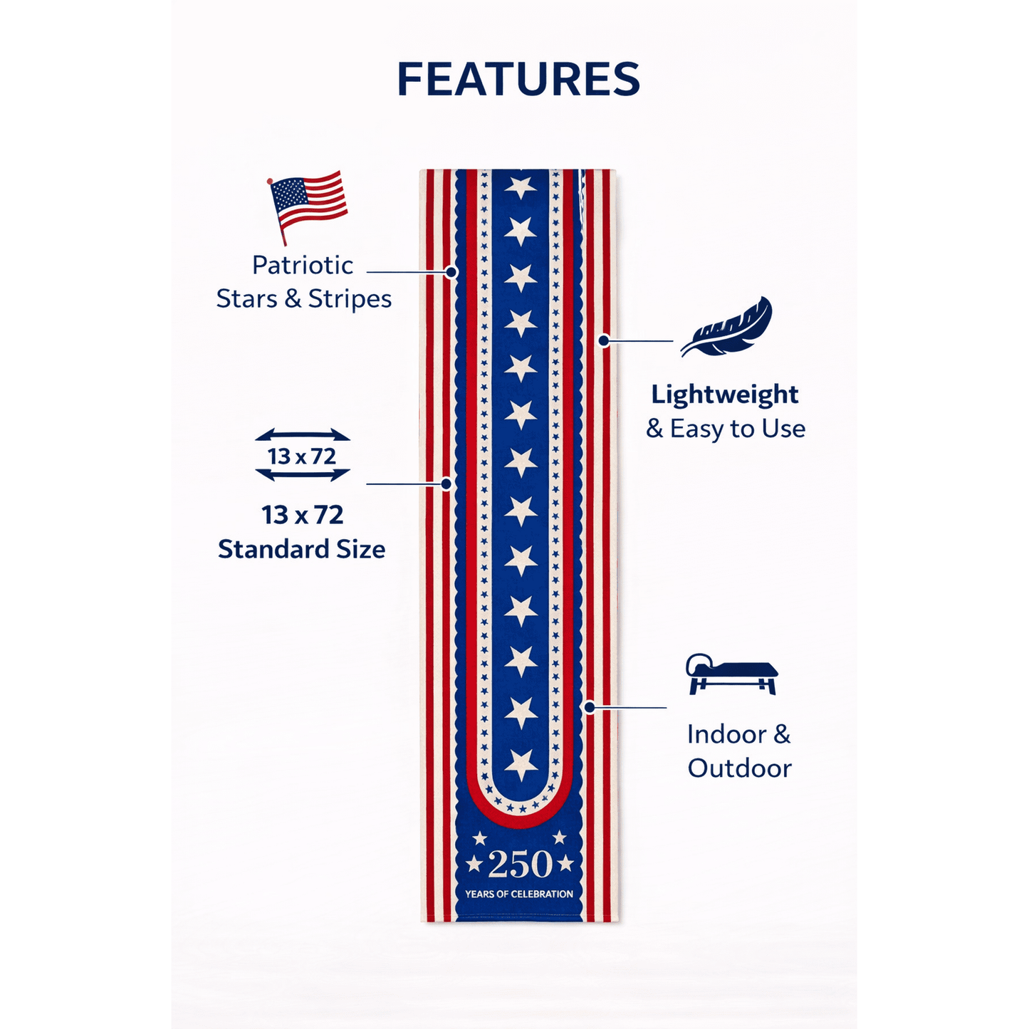 4th of July Patriotic Table Runner - 13 x 72 Inch image 2