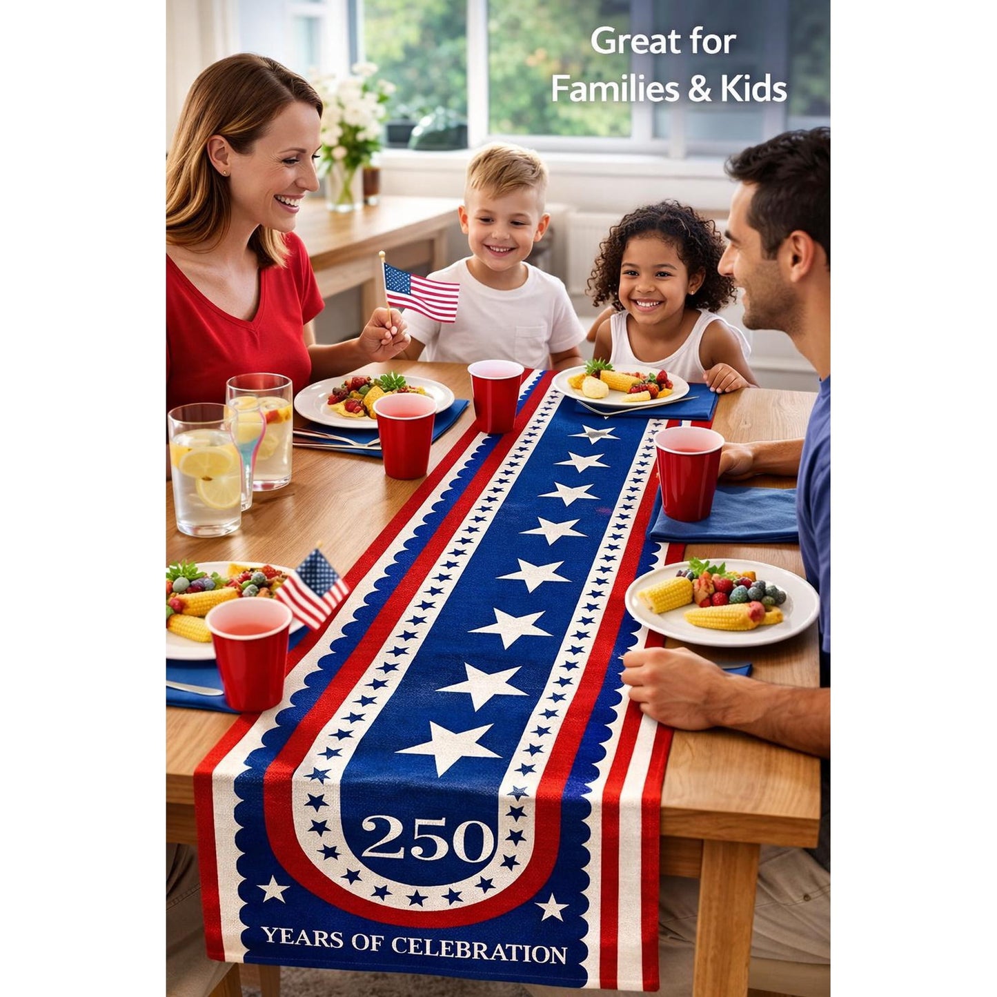 4th of July Patriotic Table Runner - 13 x 72 Inch image 4