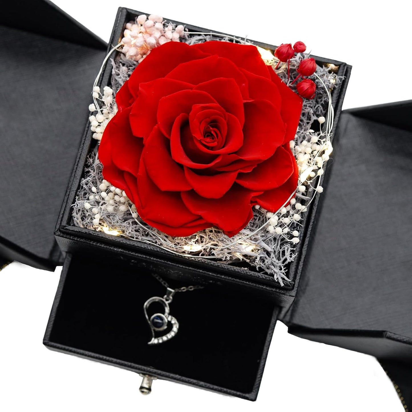 Preserved Real Red Rose With Necklace Preserved Roses in Heart Box – Forever Rose Gift for Mother’s Day, Valentine’s, Birthday & Anniversary