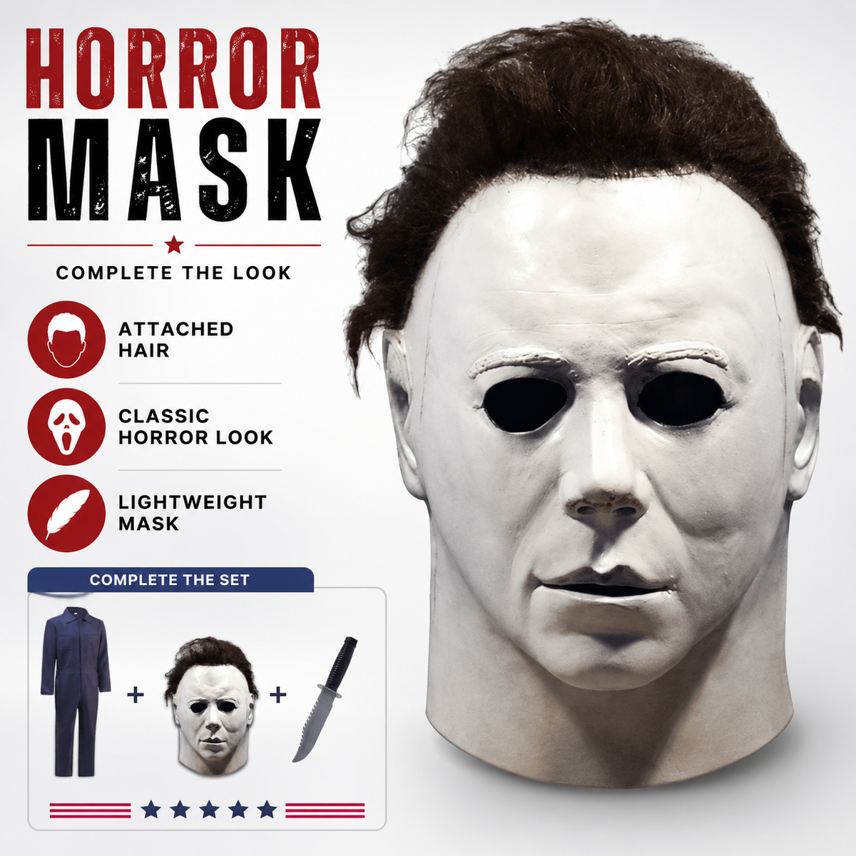 Michael Horror Adult Halloween Jumpsuit Costume with Mask and Knife