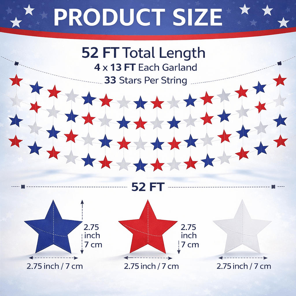Patriotic Star Garland Banner 4 Pack - 52 Ft Total image 1