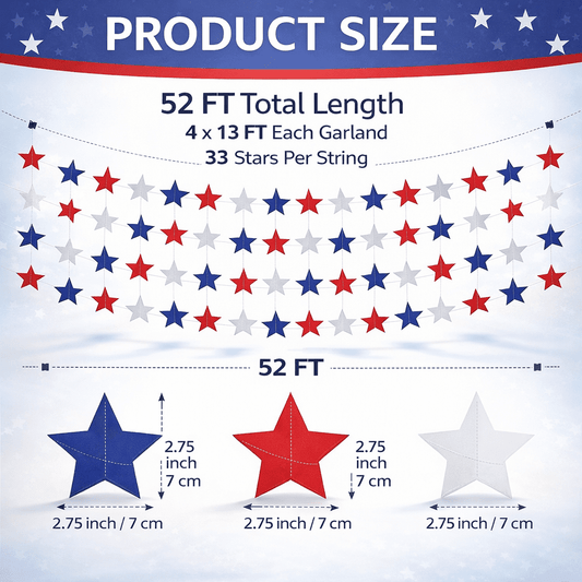 Patriotic Star Garland Banner 4 Pack - 52 Ft Total image 1