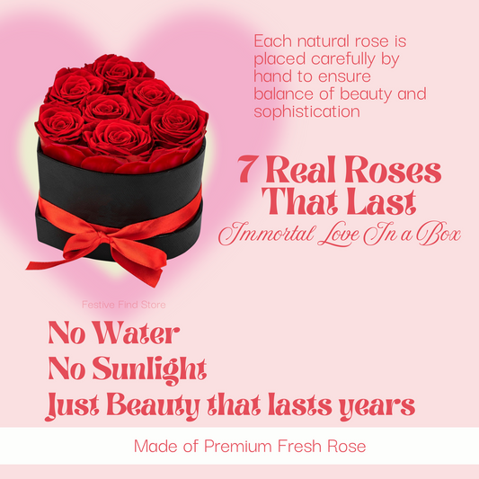 7 Preserved Roses in Heart Box – Forever Rose Gift for Special Occasions