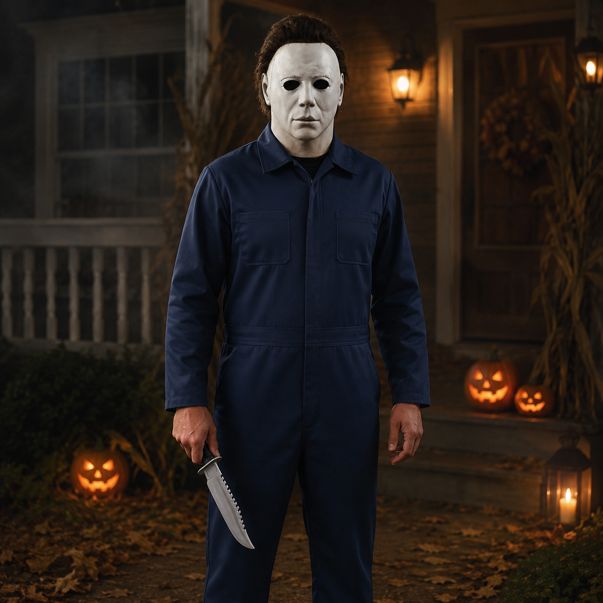 Michael Horror Adult Halloween Jumpsuit Costume with Mask and Knife