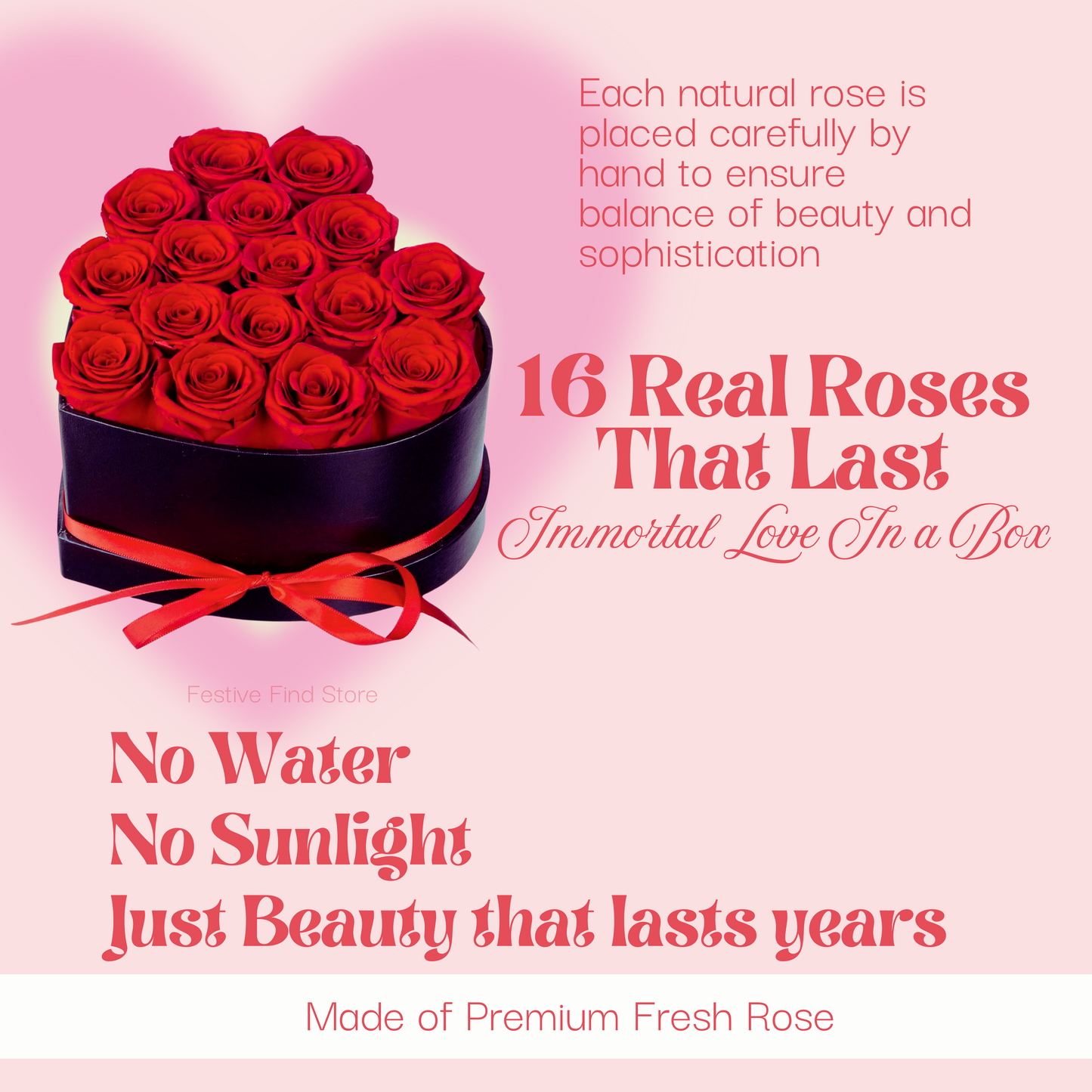 16 Preserved Roses in Heart Box – Forever Rose Gift for Special Occasions