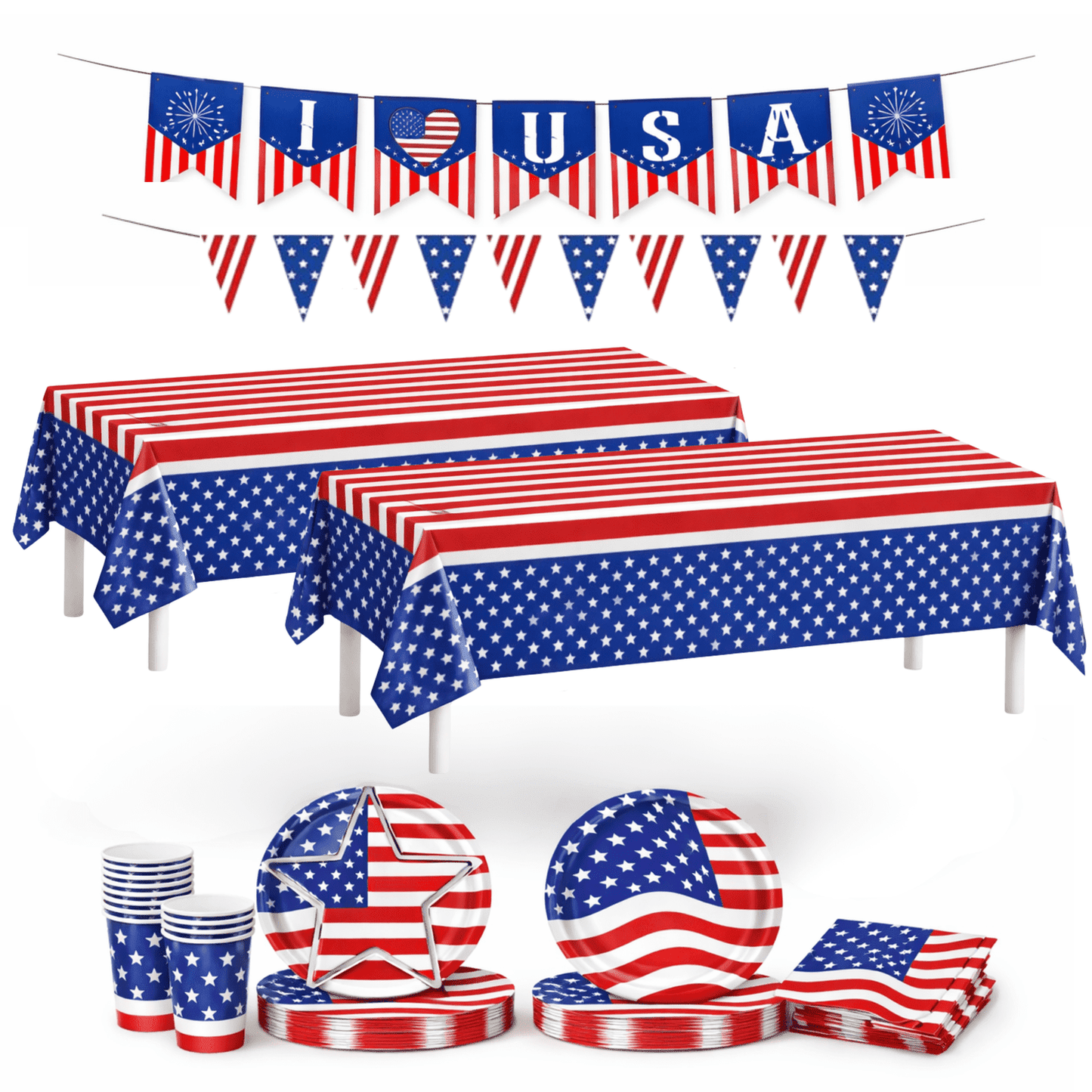Patriotic Party Supplies Set for 24 Guests - 100 Pieces image 1