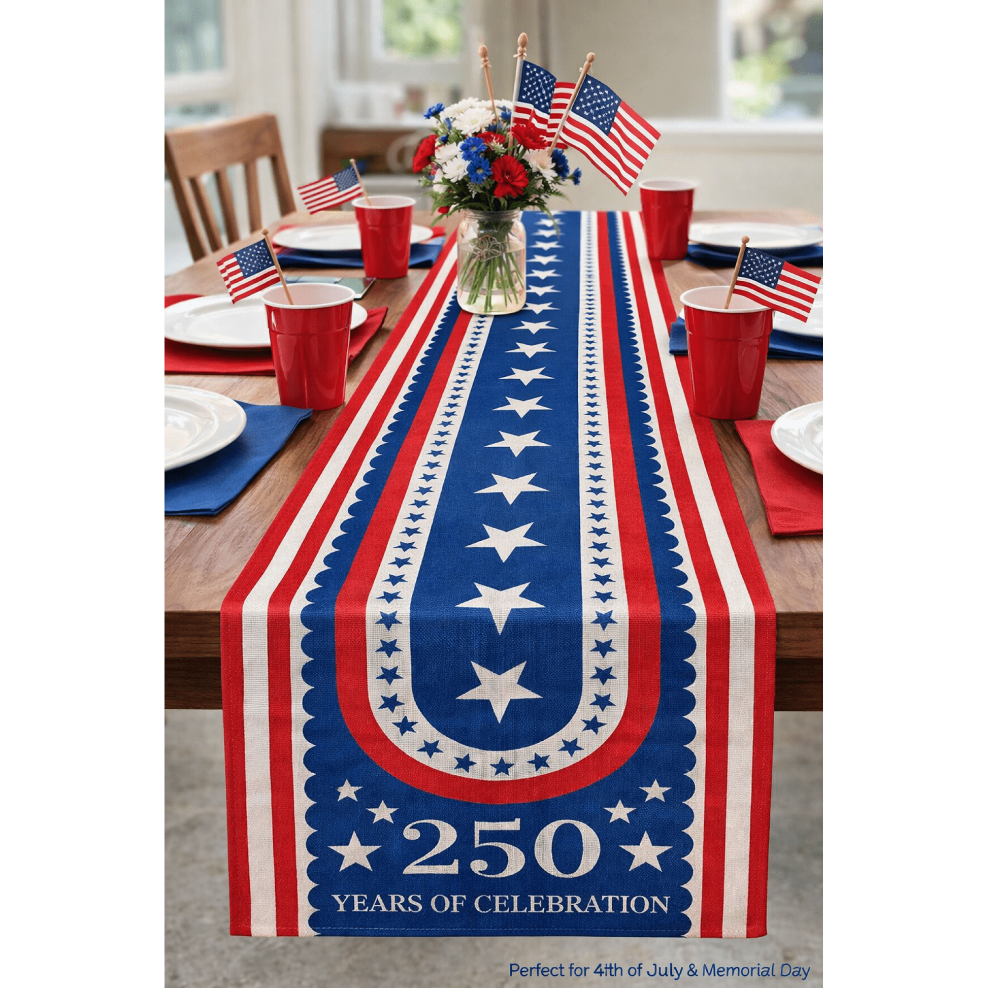 4th of July Patriotic Table Runner - 13 x 72 Inch image 1