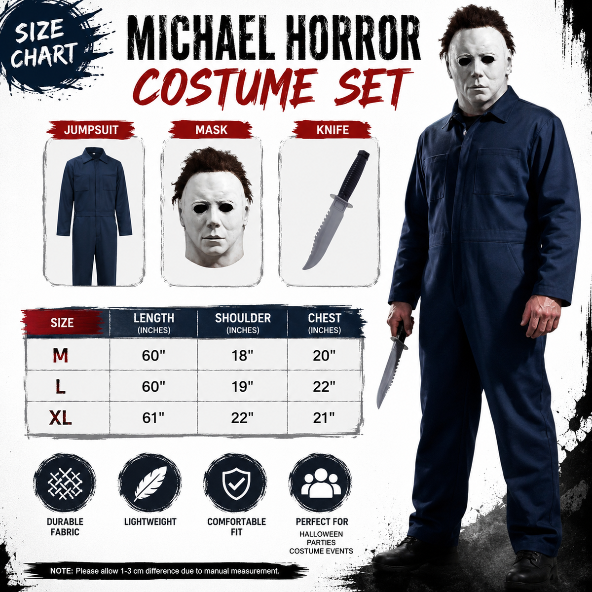 Michael Horror Adult Halloween Jumpsuit Costume with Mask and Knife