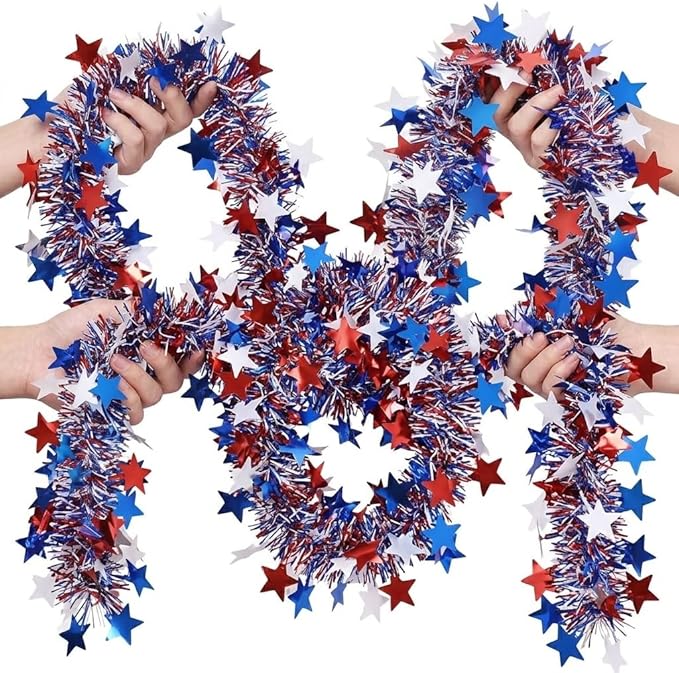 Festive Find Store Patriotic Metallic Tinsel Garland - 50 Ft