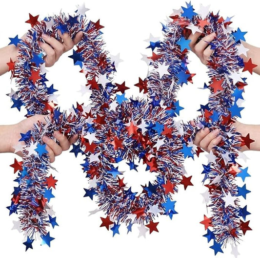 Festive Find Store Patriotic Metallic Tinsel Garland - 50 Ft