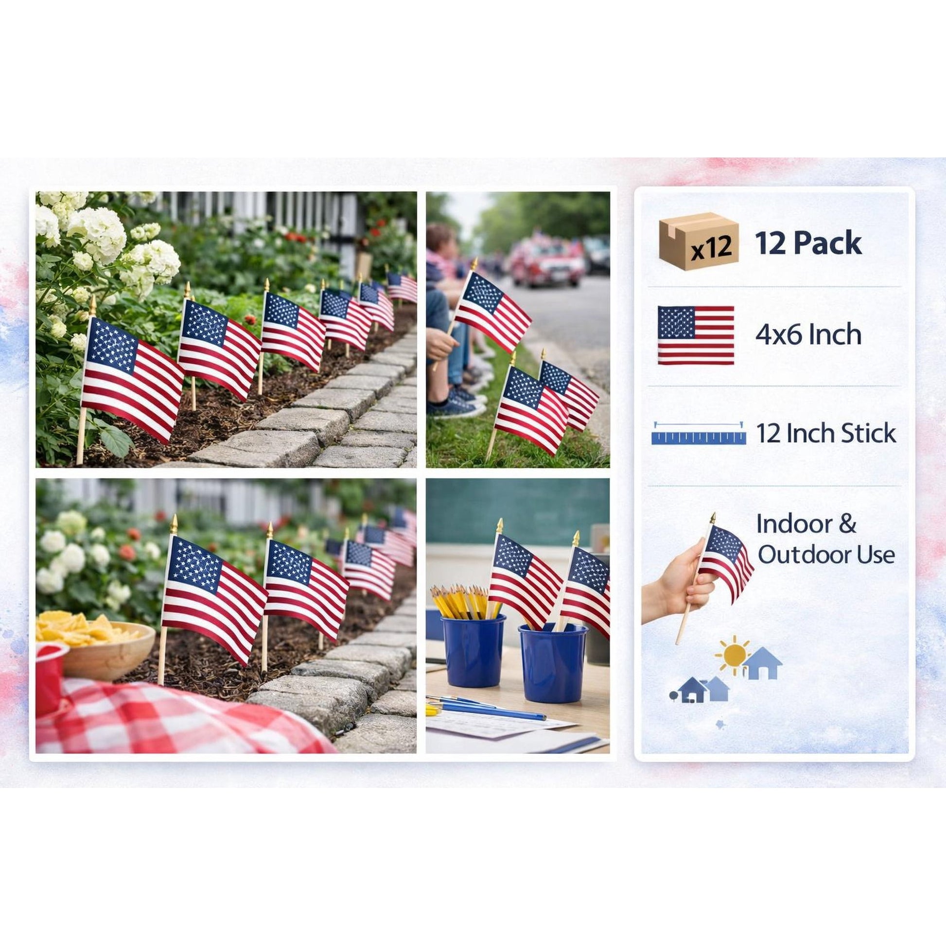 Small USA Flags on Stick 12 Pack - 4 x 6 Inch image 2