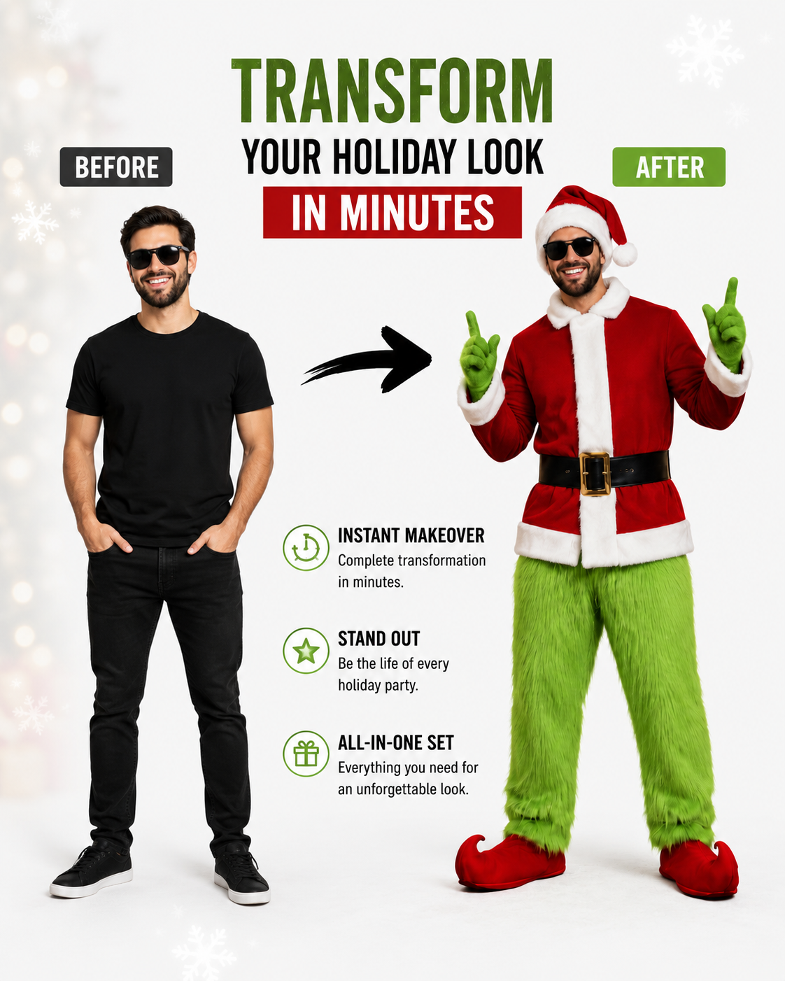 Christmas The Green Monster Complete Costume Santa Claus Costume Adult