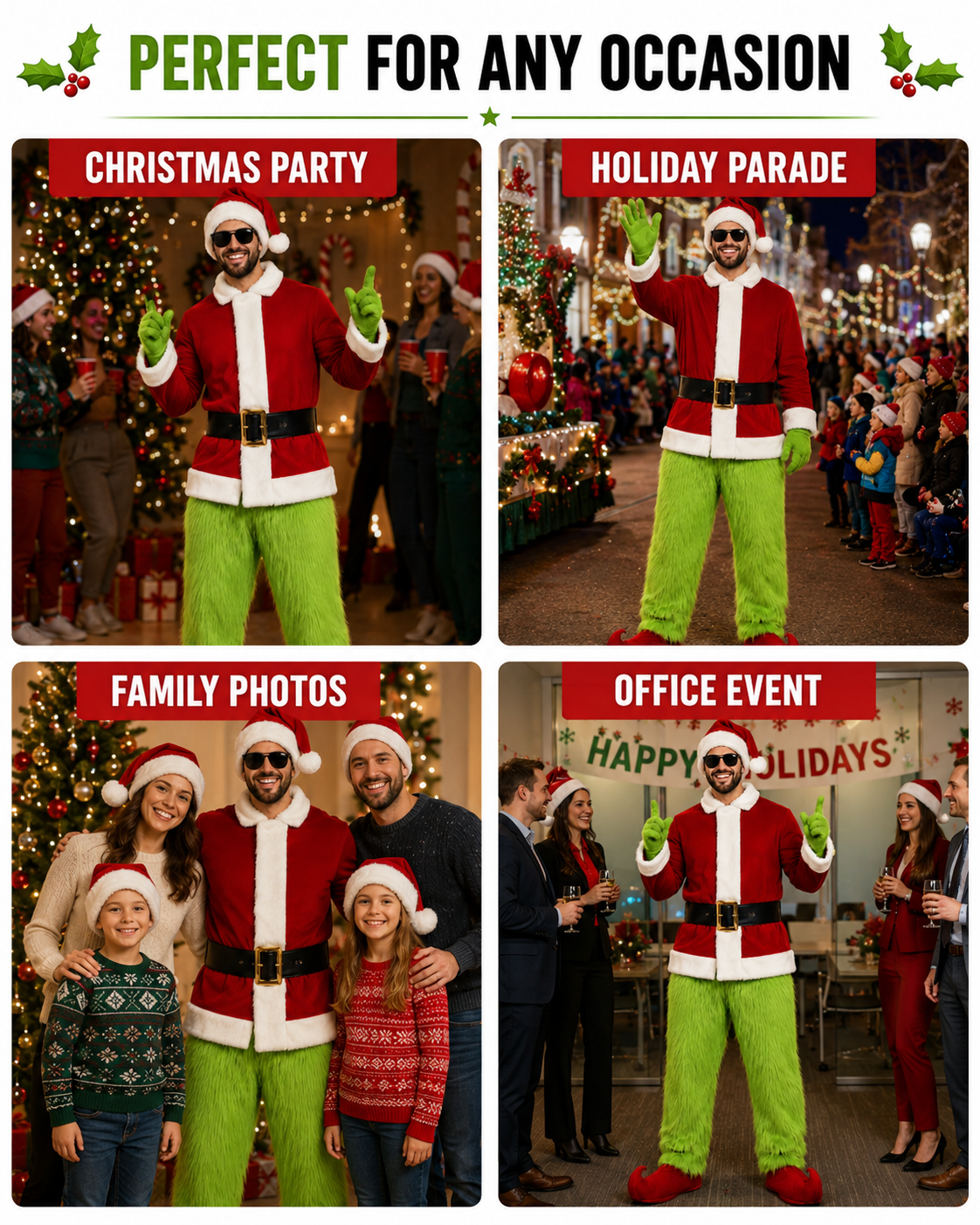 Christmas The Green Monster Complete Costume Santa Claus Costume Adult
