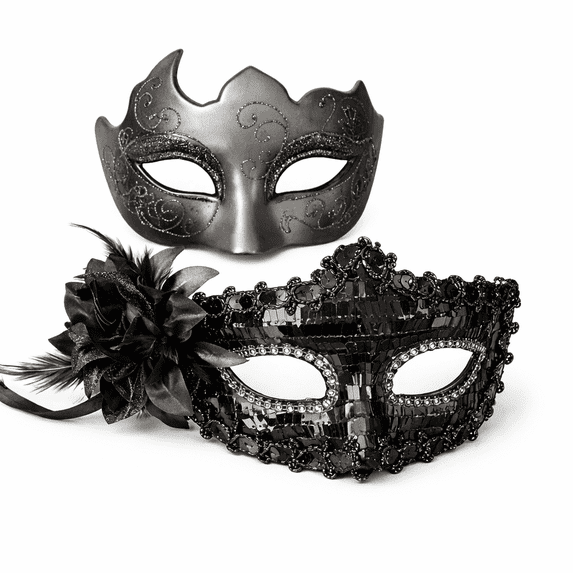 Black his and hers masquerade mask set