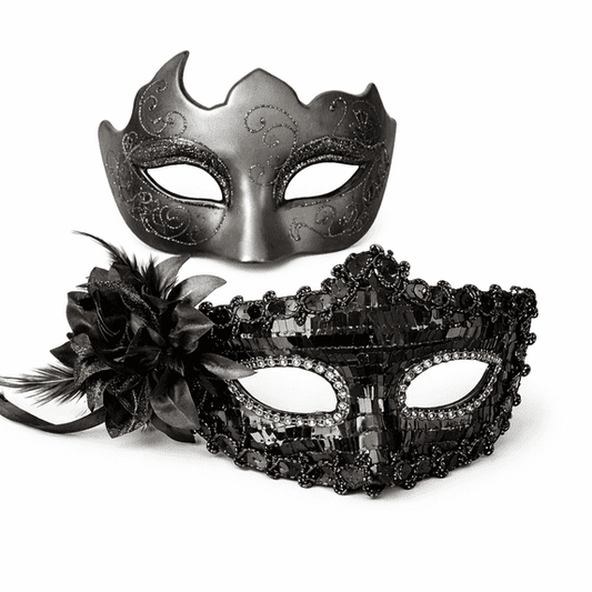 Black his and hers masquerade mask set