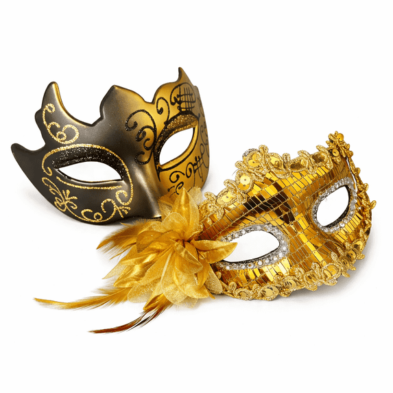 Gold his and hers masquerade mask set