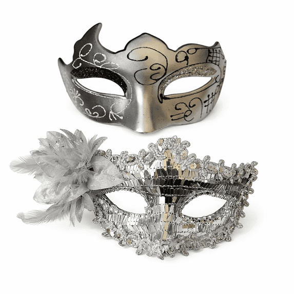 Silver his and hers masquerade mask set