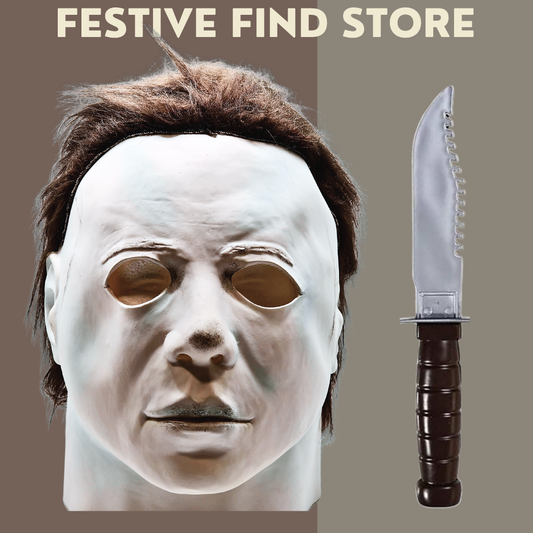 Michael Myers Horror Mask with Knife – Full Head Adult Latex Mask + Prop Knife | Cosplay & Halloween Set